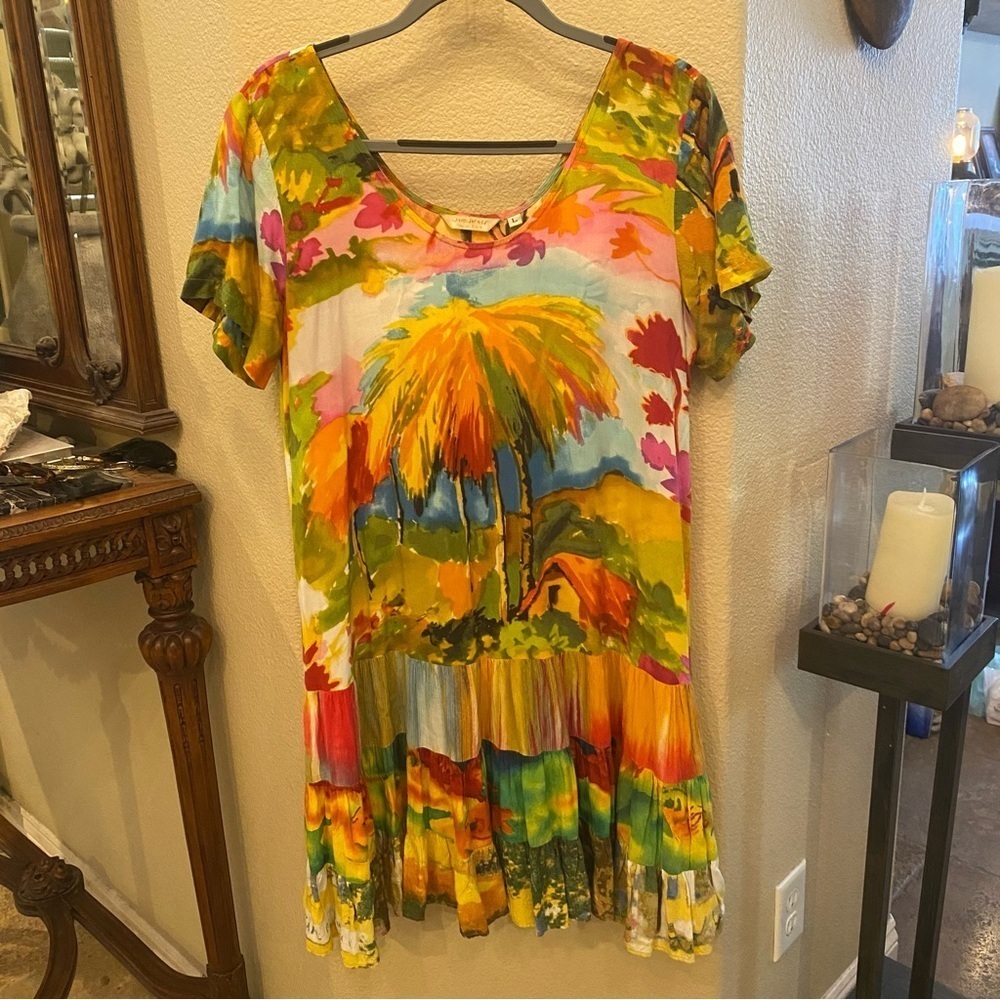 Vintage JAMS WORLD Women Colorful Graphic Hawaiian Summer Dress Size Large
